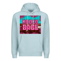 Blue Mist rodeo babe cowhide leopard turquoise Premium Hoodie - BarkalooDesign