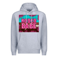 Heather Grey rodeo babe cowhide leopard turquoise Premium Hoodie - BarkalooDesign