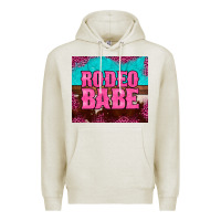 Oatmeal Heather rodeo babe cowhide leopard turquoise Premium Hoodie - BarkalooDesign