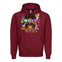 Burgundy 90s afro messy bun Zipper Hoodie - texasbilliewilder