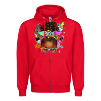 Red 90s afro messy bun Zipper Hoodie - texasbilliewilder