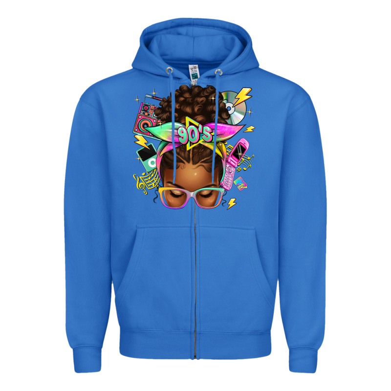 90s Afro Messy Bun Zipper Hoodie by texasbilliewilder | Teevron