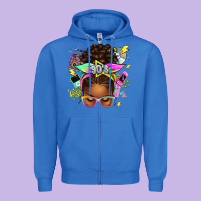 90s Afro Messy Bun Zipper Hoodie Designed By Texasbilliewilder
