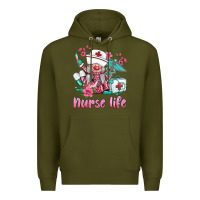 Army Green nurse gnomies nurse  life spring Premium Hoodie - BarkalooDesign
