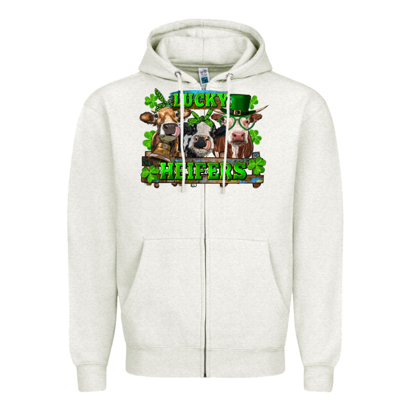 St Patricks Day Lucky Heifers Zipper Hoodie by RanaPortraitStore | Teevron