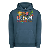 Pigment Midnight Navy the beach is my happy place Urban Hoodie - MaliasSmallBusiness
