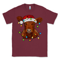 Burgundy Christmas baby red angus calf with lights Classic Tee - RanaPortraitStore