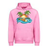Fuchsia Pink sunset beach scene Urban Hoodie - MaliasSmallBusiness
