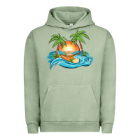 Pigment Oil Green sunset beach scene Urban Hoodie - MaliasSmallBusiness