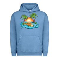 Pigment Pebble Blue sunset beach scene Urban Hoodie - MaliasSmallBusiness
