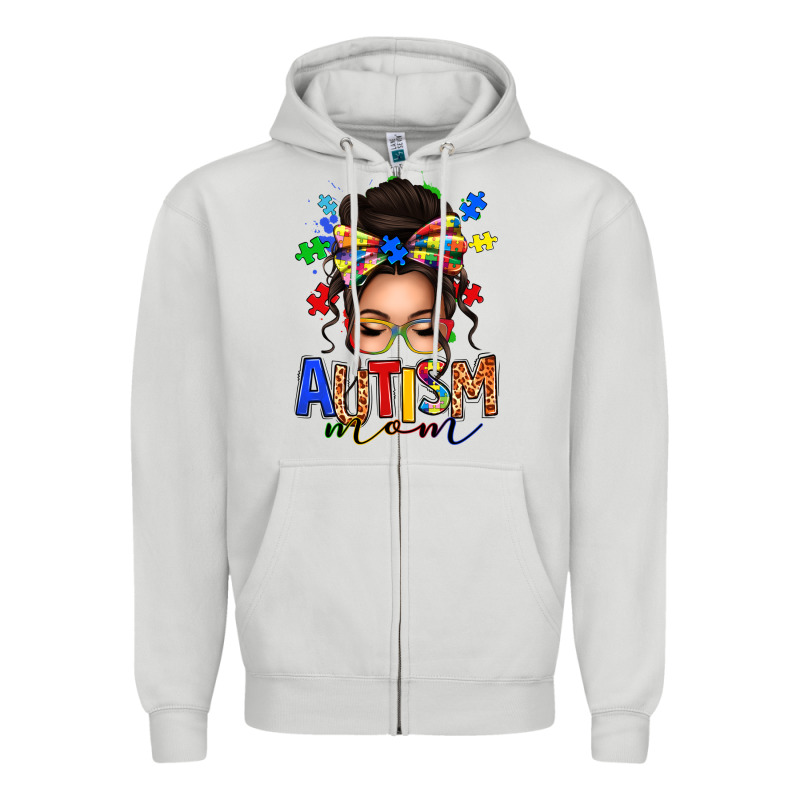 Autism Mom Afro Messy Bun (1) Zipper Hoodie by texasbilliewilder | Teevron