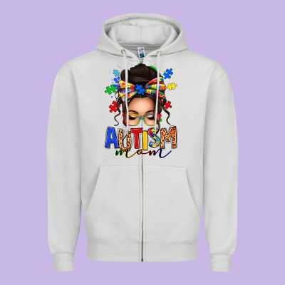 Autism Mom Afro Messy Bun (1) Zipper Hoodie Designed By Texasbilliewilder