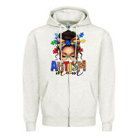 Oatmeal Heather autism mom afro messy bun (1) Zipper Hoodie - texasbilliewilder
