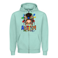 Seafoam autism mom afro messy bun (1) Zipper Hoodie - texasbilliewilder