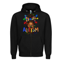 Black autism mom afro messy bun Zipper Hoodie - texasbilliewilder