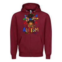 Burgundy autism mom afro messy bun Zipper Hoodie - texasbilliewilder