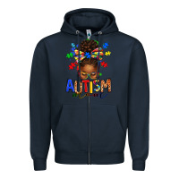 Navy autism mom afro messy bun Zipper Hoodie - texasbilliewilder
