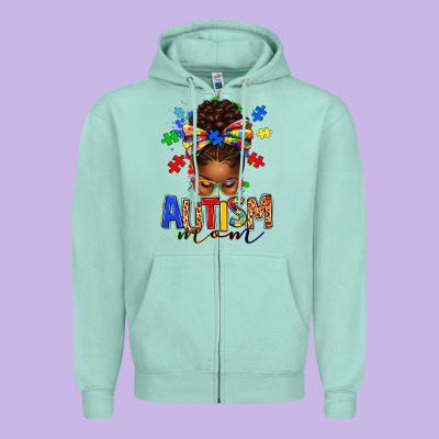 Autism Mom Afro Messy Bun Zipper Hoodie Designed By Texasbilliewilder