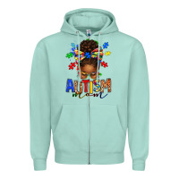 Seafoam autism mom afro messy bun Zipper Hoodie - texasbilliewilder