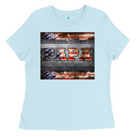 Baby Blue papa metal and american flag tumbler Ladies Tee - BarkalooDesign