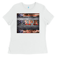 White papa metal and american flag tumbler Ladies Tee - BarkalooDesign