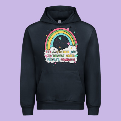Beautiful Day To Respect Pronouns Urban Hoodie Designed By Maliassmallbusiness