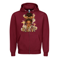 Burgundy believe praying afro messy bun Zipper Hoodie - texasbilliewilder