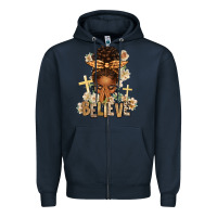 Navy believe praying afro messy bun Zipper Hoodie - texasbilliewilder
