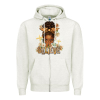 Believe Praying Afro Messy Bun Zipper Hoodie | Teevron