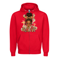 Red believe praying afro messy bun Zipper Hoodie - texasbilliewilder