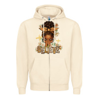 Sandshell believe praying afro messy bun Zipper Hoodie - texasbilliewilder