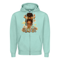 Seafoam believe praying afro messy bun Zipper Hoodie - texasbilliewilder