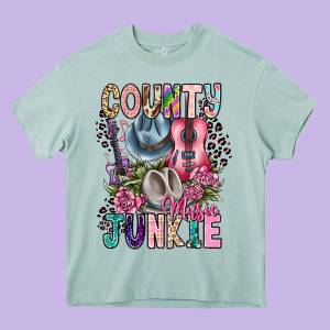 Country Music Junkie Heavy Core Tee Designed By Cowhidedigitalart