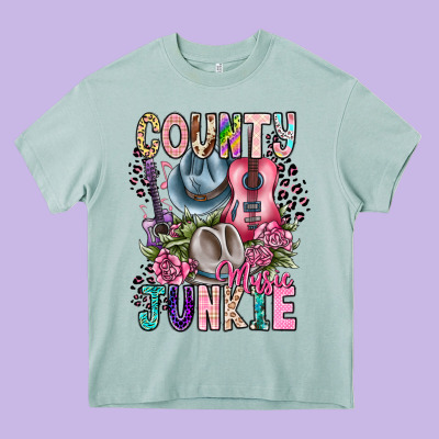 Country Music Junkie Heavy Core Tee Designed By Cowhidedigitalart