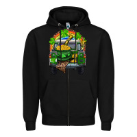 Black St Patrick's Day Truck With Pot Of Gold Horseshoe And Rainbow Zipper Hoodie - RanaPortraitStore
