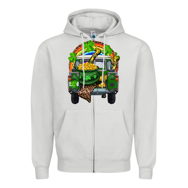 St Patrick's Day Truck With Pot Of Gold Horseshoe And Rainbow Zipper Hoodie by RanaPortraitStore | Teevron