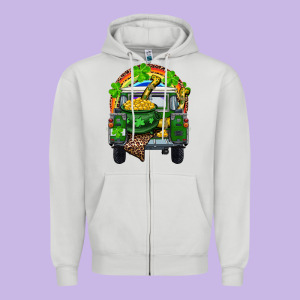 St Patrick's Day Truck With Pot Of Gold Horseshoe And Rainbow Zipper Hoodie Designed By Ranaportraitstore