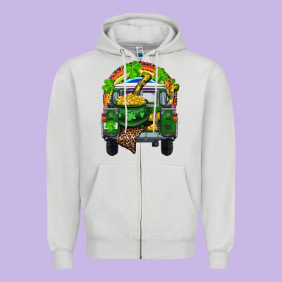 Zipper Hoodie St Patrick's Day Truck With Pot Of Gold Horseshoe And Rainbow