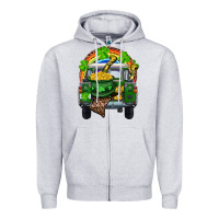 Heather Grey St Patrick's Day Truck With Pot Of Gold Horseshoe And Rainbow Zipper Hoodie - RanaPortraitStore