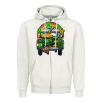 Oatmeal Heather St Patrick's Day Truck With Pot Of Gold Horseshoe And Rainbow Zipper Hoodie - RanaPortraitStore