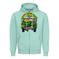 Seafoam St Patrick's Day Truck With Pot Of Gold Horseshoe And Rainbow Zipper Hoodie - RanaPortraitStore