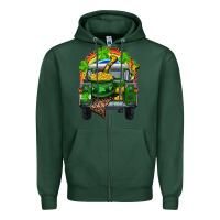Sports Green St Patrick's Day Truck With Pot Of Gold Horseshoe And Rainbow Zipper Hoodie - RanaPortraitStore