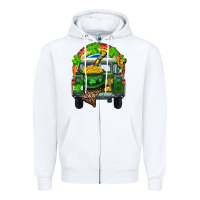 White St Patrick's Day Truck With Pot Of Gold Horseshoe And Rainbow Zipper Hoodie - RanaPortraitStore