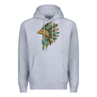 Heather Grey indian leopard headdress blue Premium Hoodie - BarkalooDesign