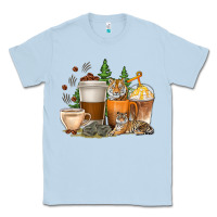 Dusty Blue coffee cups tiger with coffee beans Classic Tee - texasbilliewilder