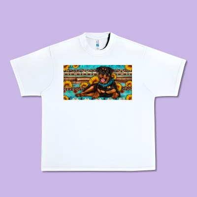 Rottweiler With Sunflowers License Plate Urban Heavy Tee Designed By Artiststas