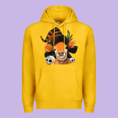 Halloween Witch Cow Premium Hoodie Designed By Jasminsmagicworld