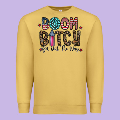 Boom Bitch Premium Sweatshirt Designed By Cowhidedigitalart