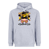 Heather Grey softball life messy bun Heavyweight Hoodie - Zillion Design Studio