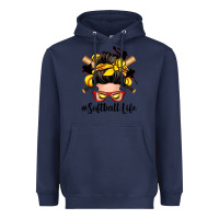 Navy softball life messy bun Heavyweight Hoodie - Zillion Design Studio